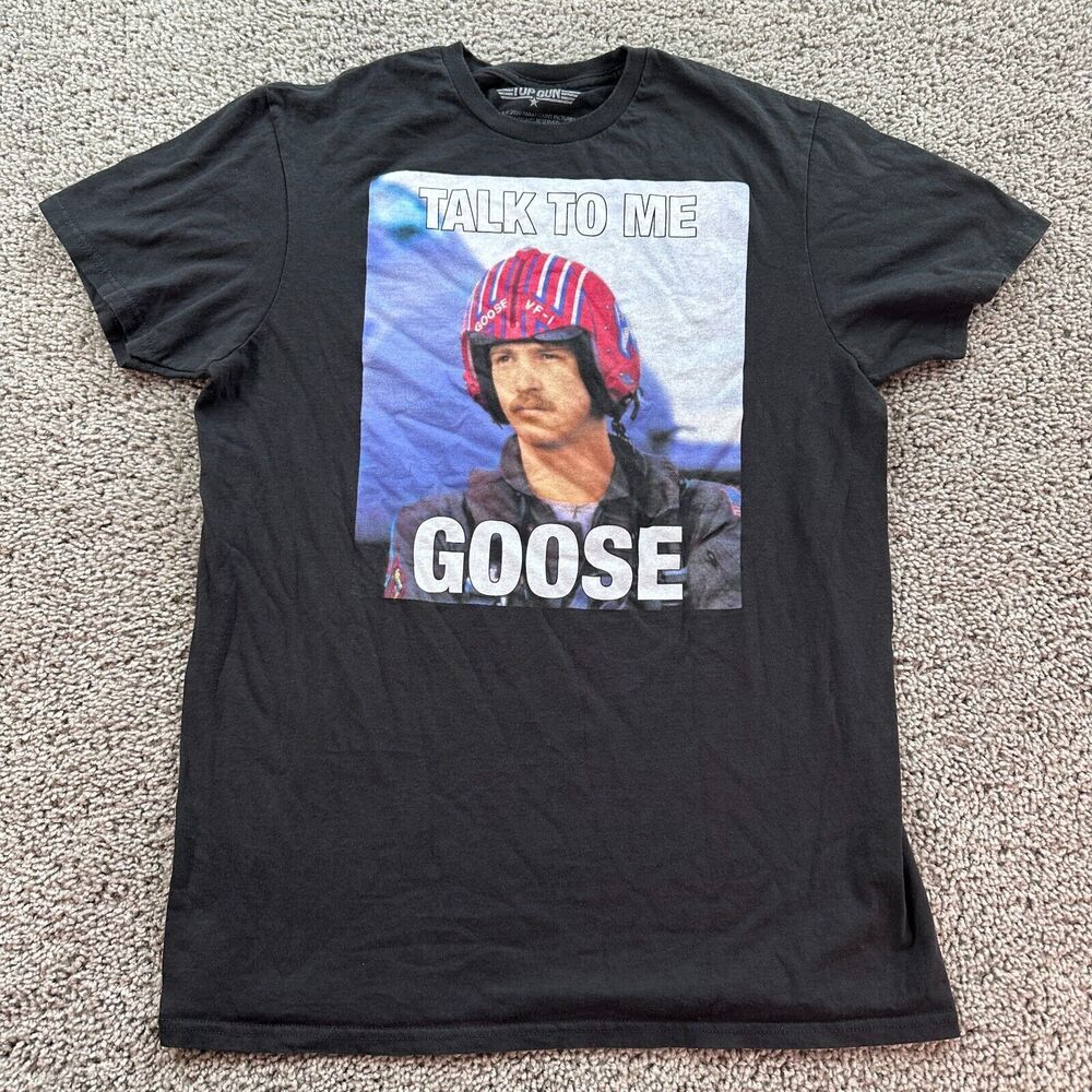Top Gun Shirt Mens Medium Black Talk To Me Goose Short Sleeve Movie Casual